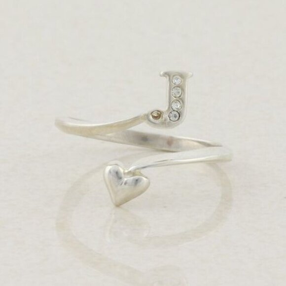 Sterling Silver Letter J Heart Ring Bypass Ring Size 7 1/2 Avon - Picture 7 of 7